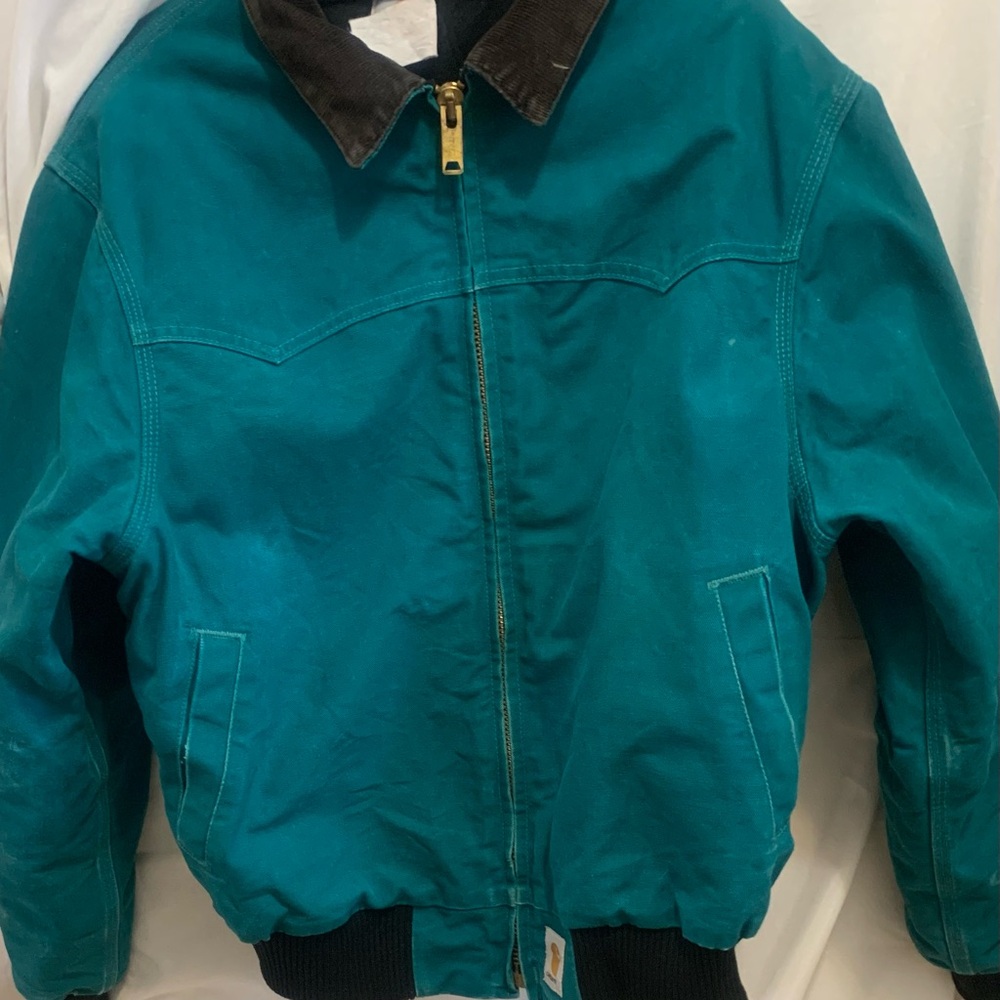 Carhartt Teal Jacket with Brown Collar vintage